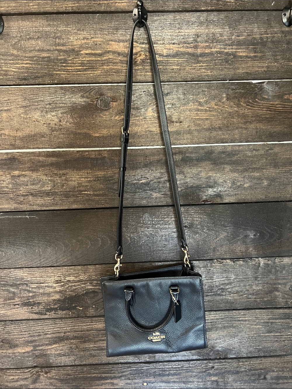 Coach Black Pebbled Leather Crossbody Tote with Gold Hardware